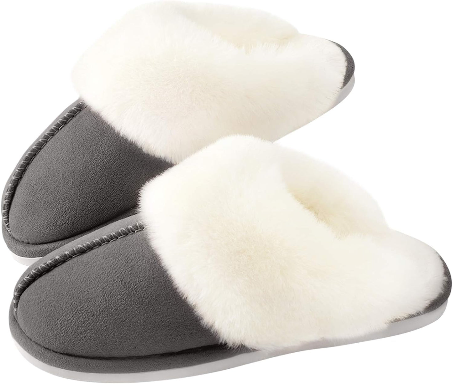 Women'S Slippers Fuzzy Warm Comfy Faux Fur Slip-On Fluffy Bedroom House Shoes Memory Foam Suede Cozy Plush Breathable Anti-Slip Indoor & Outdoor Winter